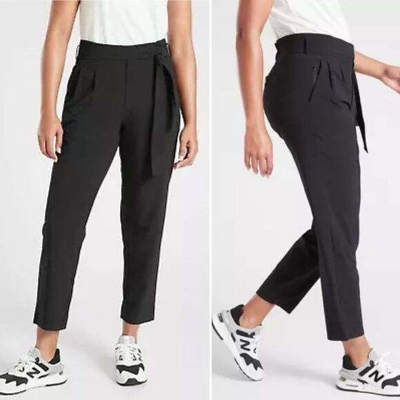 Athleta Black Skyline II Activewear Pant Size 2 Athleisure Belted Travel Pants - Picture 1 of 16